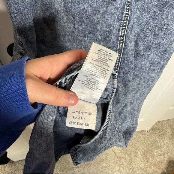 Wash Lab Acid Wash Denim Button Down Shirt Dress Short Sleeve Size Large - Picture 6 of 6